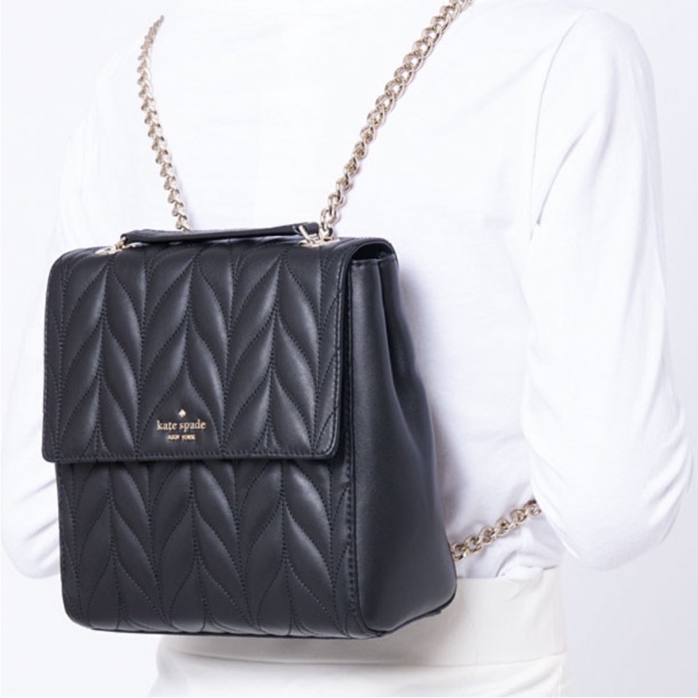 kate spade Quilted Black Leather Chain Strap Backpack - Picture 2 of 10